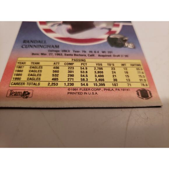 Randall Cunningham 1991 Fleer Stars & Stripes #97 - Philadelphia Eagles - NFL - Picture 3 of 3